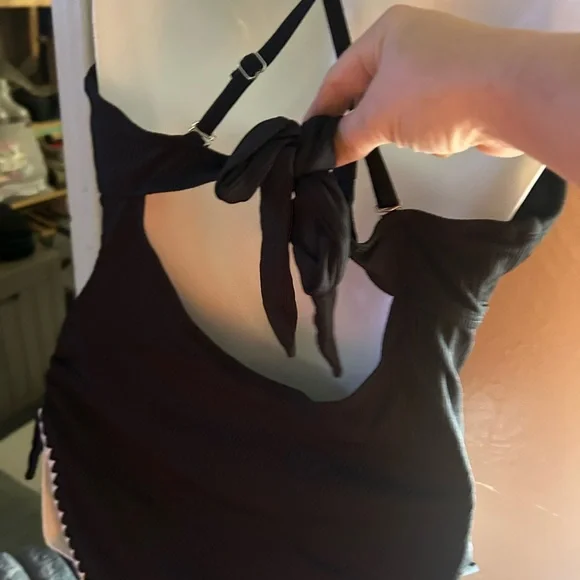 Black One-Piece Swimsuit with White Trim - Picture 5 of 13